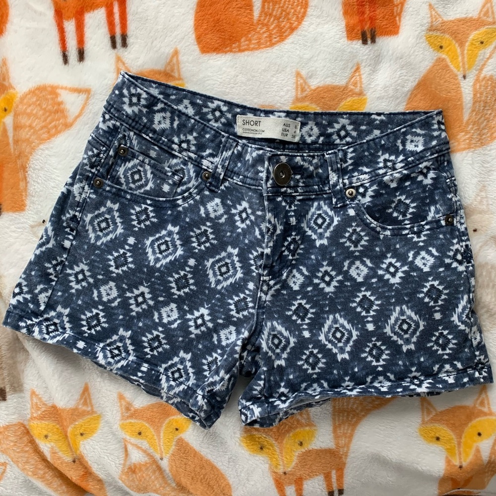 Women’s Cotton On Patterned Shorts, Blue, 4